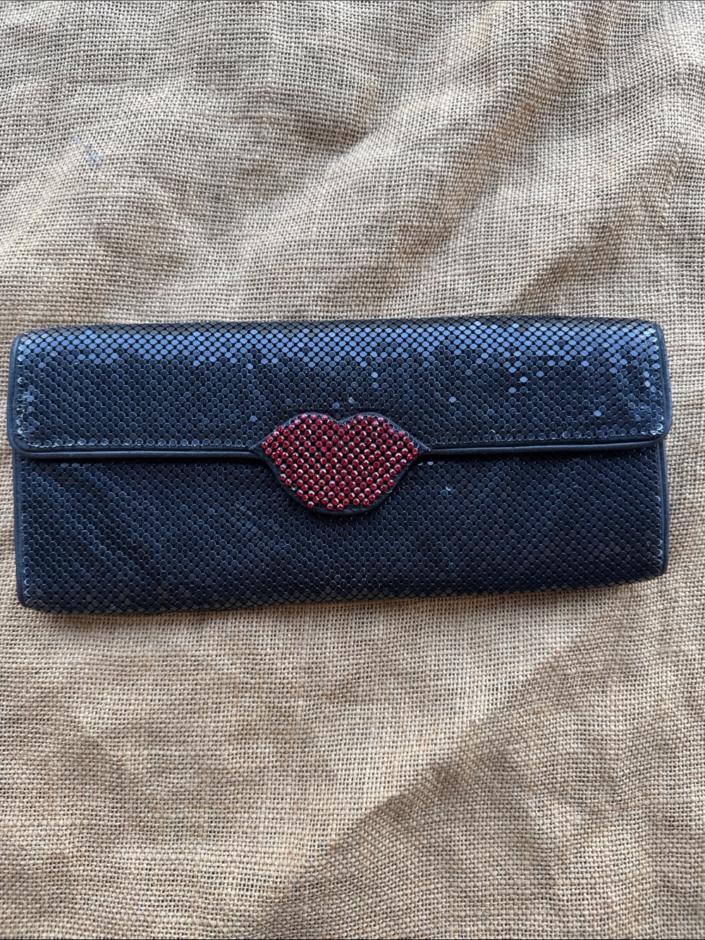 Cache Black Sequin Lip-Clasp Evening Clutch